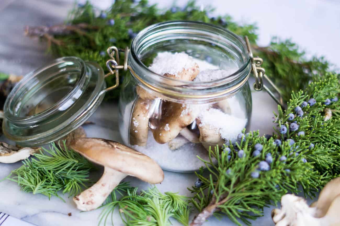 Salt cured mushrooms