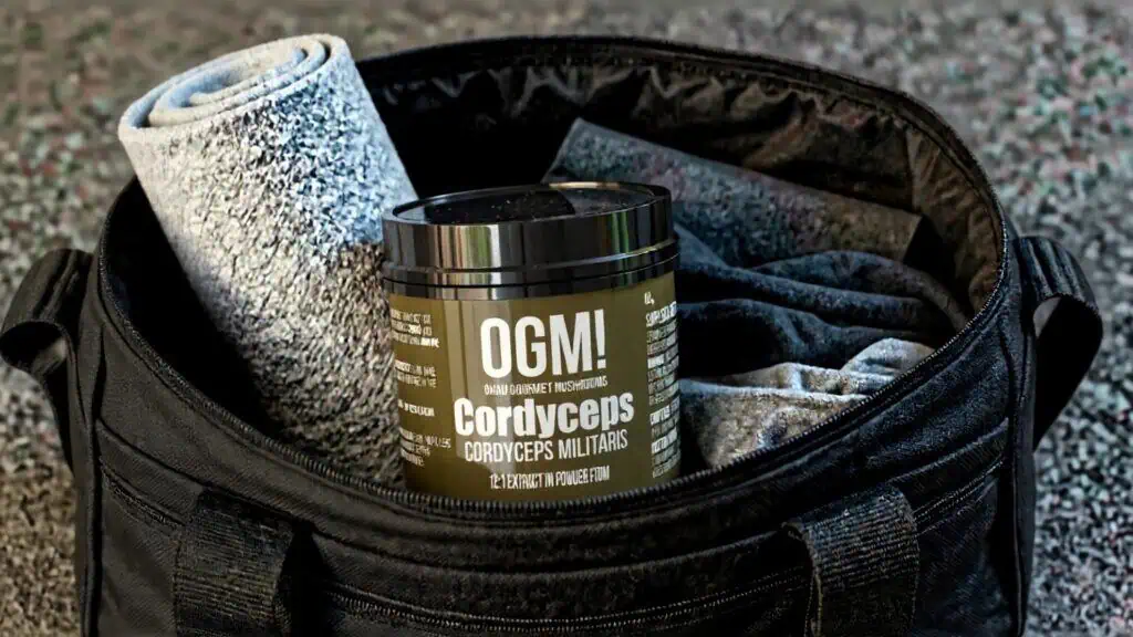 Cordyceps extract in a gym bag